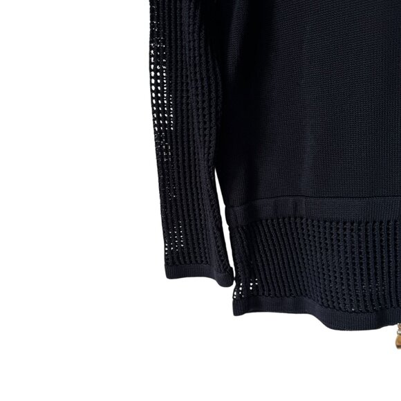 Escada Cardigan Sweater Gold Zipper READ Crochet Open Knit Collar Sleeves Hem - Picture 7 of 16